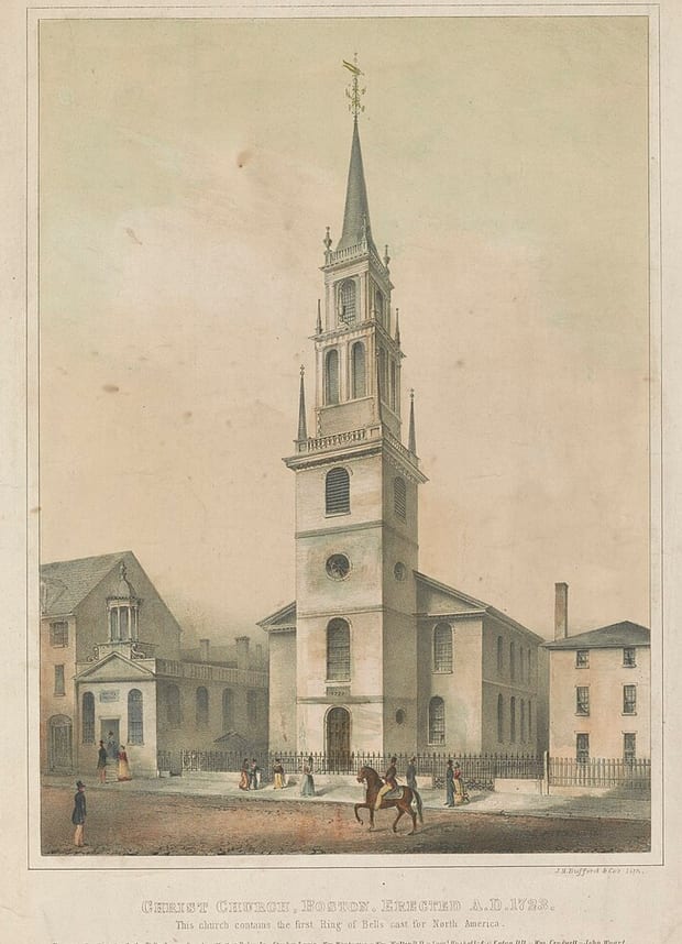 Christ Church (Old North), Boston, where the two signal lanterns hung for barely a minute on the night of 18 April 1775.
